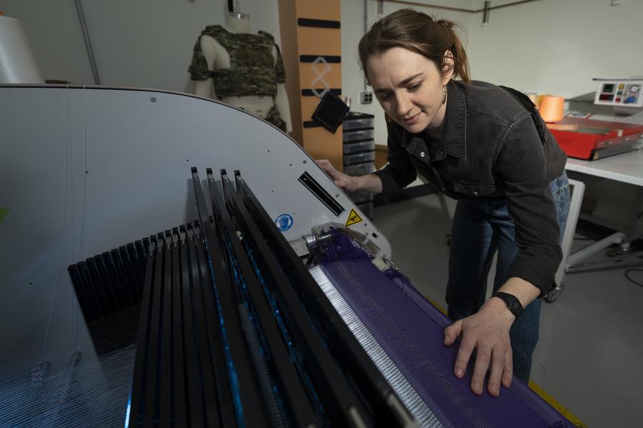 Erin Doran of Lincoln Laboratory’s Defense Fabric Discovery Center.